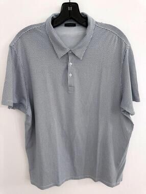 Patrick Assaraf Blue Geometric Print  Men's Short Sleeve Polo Shirt - M EUC